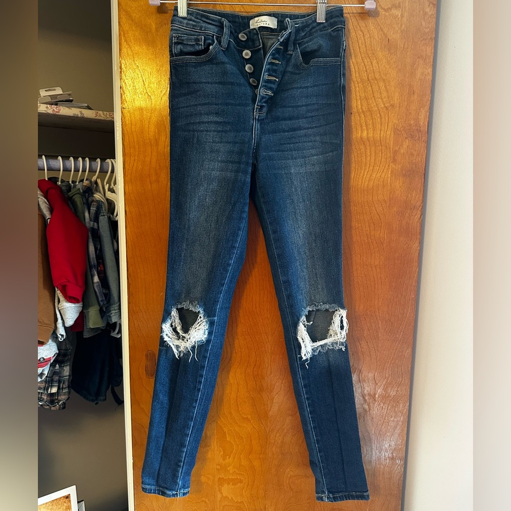 KanCan Dark Blue High-Rise Distressed Skinny Jeans